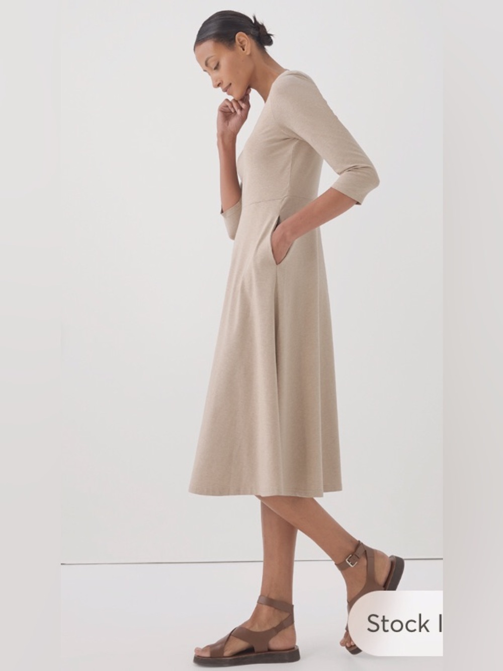 Pact midi dress V neckline pockets high waist flare skirt 3/4 sleeve